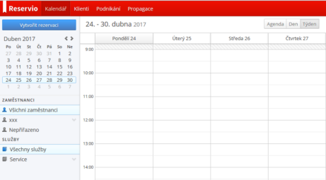 náhled online systému reservio