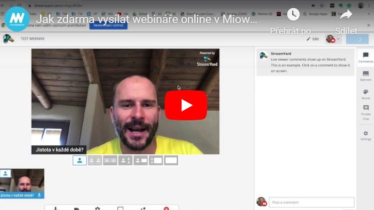 Jak zdarma vysílat webináře online na Miowebu